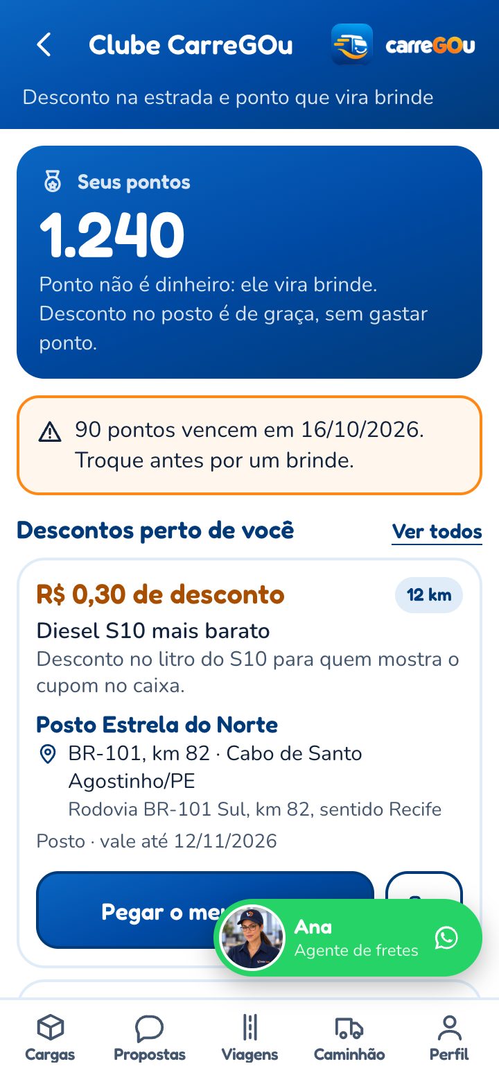 Clube CarreGOu com pontos e benefícios para o caminhoneiro